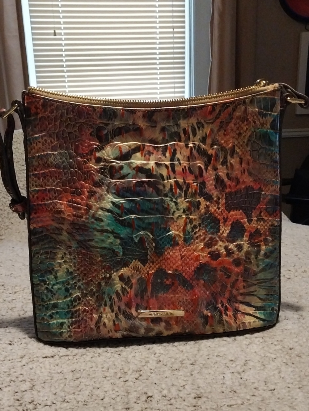 Brahmin Teal Orange Brown Snake-Print Crossbody